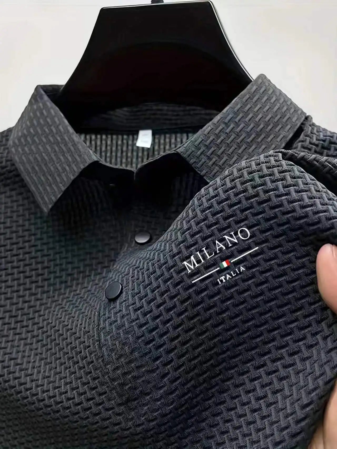 mens golfer silhouette jacquard polo shirt breathable quick dry fabric casual business golf outdoor daily short sleeve top