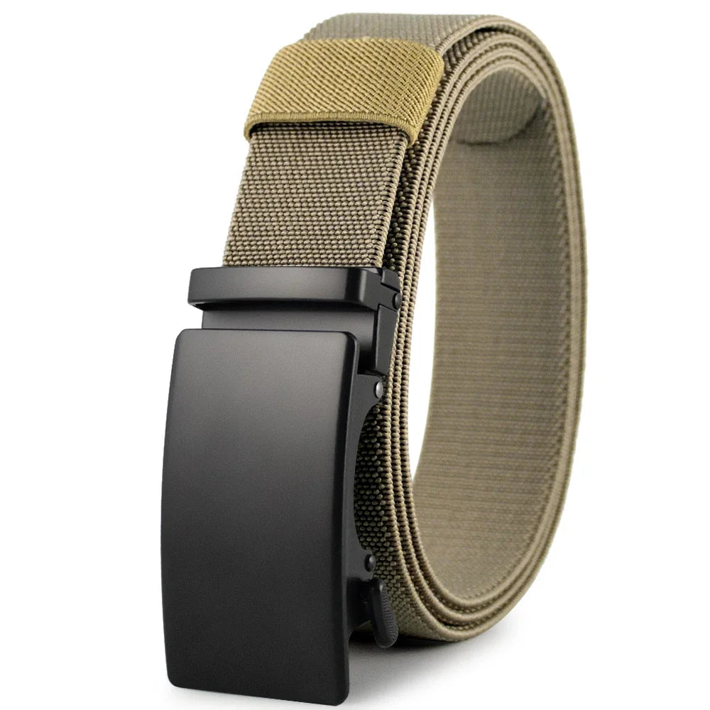 New Golf Sports Elastic Belt Tactical Belt Metal Automatic Buckle Tough Stretch Nylon Men Military Belt 115-150CM Big Size Belts
