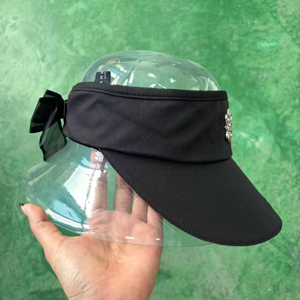 Women Golf Visor Hat with Bowknot Pleated Sports Sun Visor Outdoor Casual Anti-UV Empty Top Cap for Spring Autumn