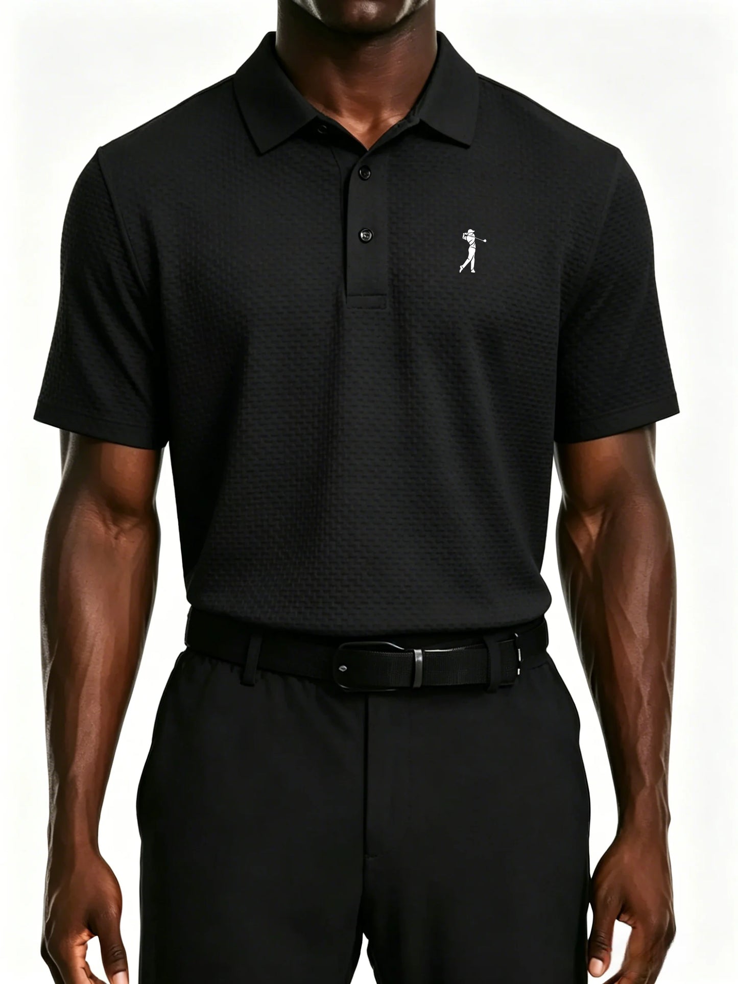 mens golfer logo jacquard polo shirt breathable quick dry fabric casual business golf short sleeve top
