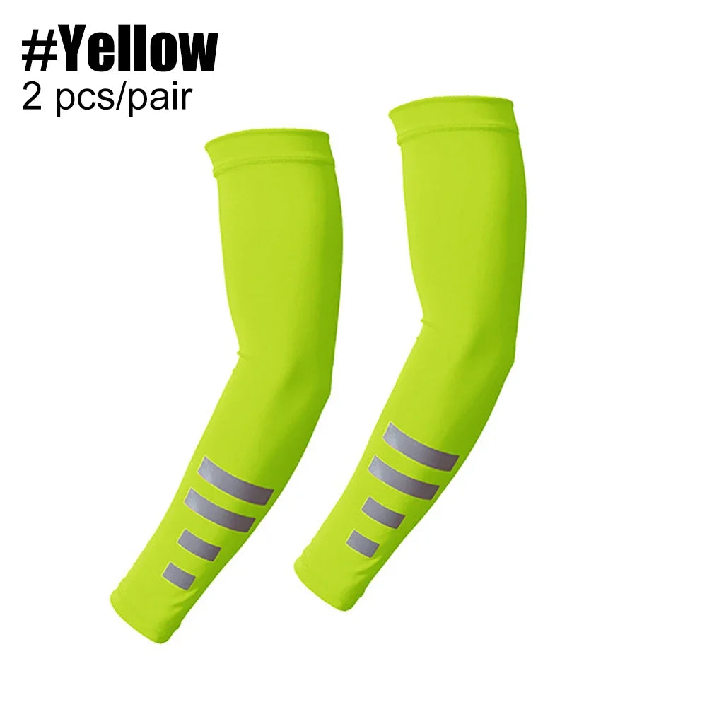 1Pair Reflective Stripe Arm Sleeves, Cooling UV Sun Protection Sports Compression for Men/Women Golf Outdoor Sports