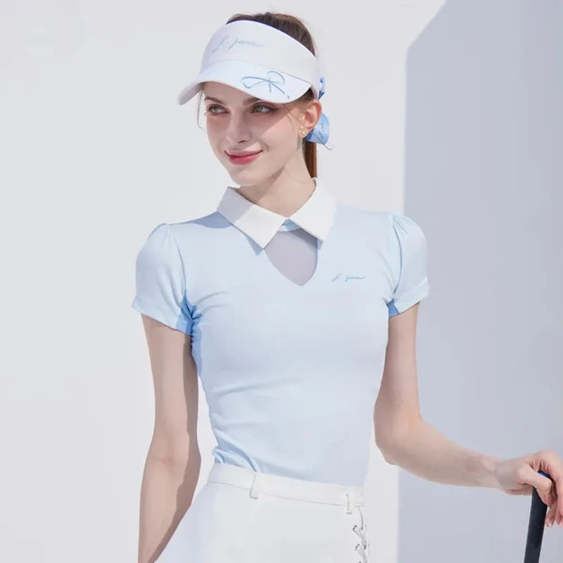 2025 Golf Women Short Sleeve Tops Lapel Sleeveless Golf T-shirts Quick-dry Breathable Shirts Lace Up Pleated Golf Skirt Outfit