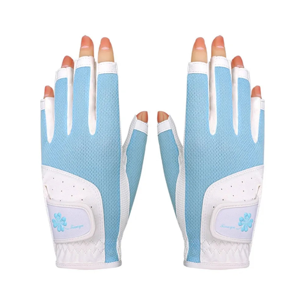 Comfortable Women's Sport Gloves Fingerless Non-slip Ladies Golf Gloves Left Right Hand Mesh Golf Mittens Outdoor Sports