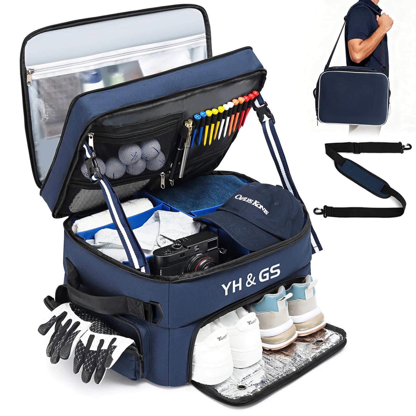 Golf Trunk Organizer Golf Shoes Bag With Large Golf Storage Box for Balls Tees Clothes Gloves Accessories with Shoe Compartment