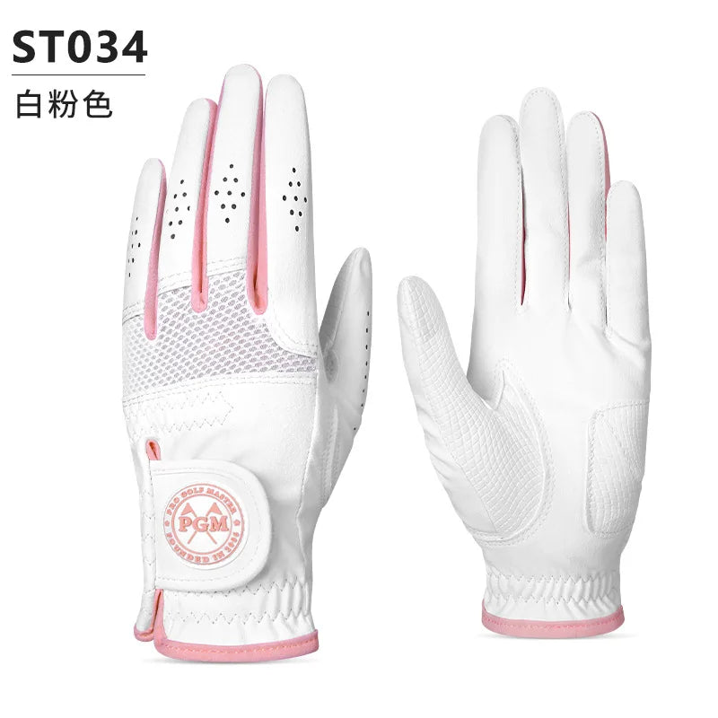 PGM Women Golf Gloves 1 Pair Made of Microfiber Fabric Breathable Wear-resistant Anti Slip Soft Color Matching ST031/ST034