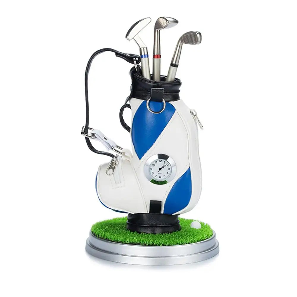Golf Car With Pen and Watch Novelty Gifts with 3 Pieces Aluminum Pen Golf Bag Pencil Holder Golf Souvenirs Golf Accessories