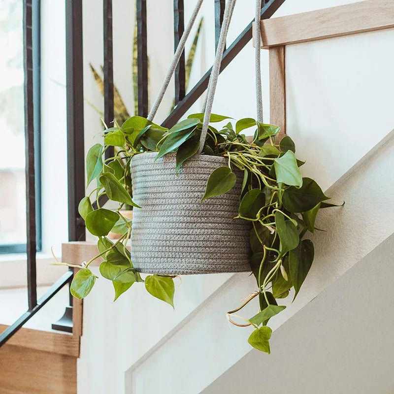 Garden Hanging Planter Woven Plant Storage Basket Indoor Outdoor Flower Holder Home Balcony Ornaments Flower Pot Patio Decor