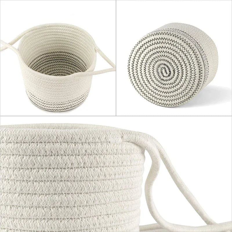 Garden Hanging Planter Woven Plant Storage Basket Indoor Outdoor Flower Holder Home Balcony Ornaments Flower Pot Patio Decor