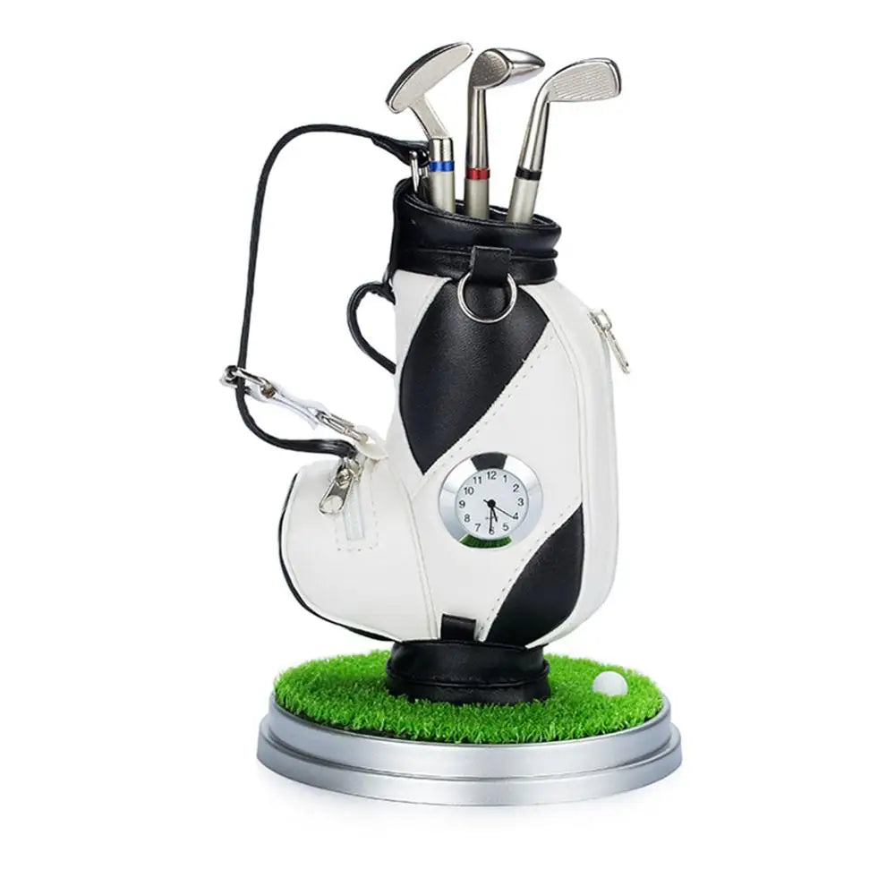 Golf Car With Pen and Watch Novelty Gifts with 3 Pieces Aluminum Pen Golf Bag Pencil Holder Golf Souvenirs Golf Accessories