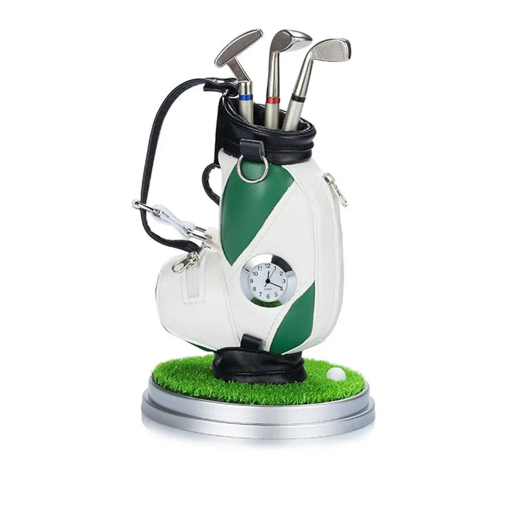 Golf Car With Pen and Watch Novelty Gifts with 3 Pieces Aluminum Pen Golf Bag Pencil Holder Golf Souvenirs Golf Accessories