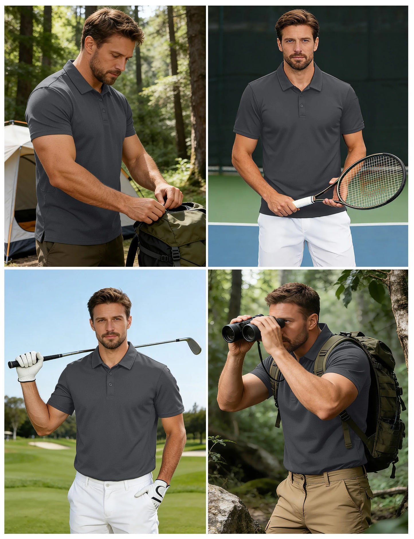 MAGCOMSEN Mens Polo Shirts Short Sleeve Quick Dry Breathable Pique Golf Shirt Tactical Collared Casual Work Shirt