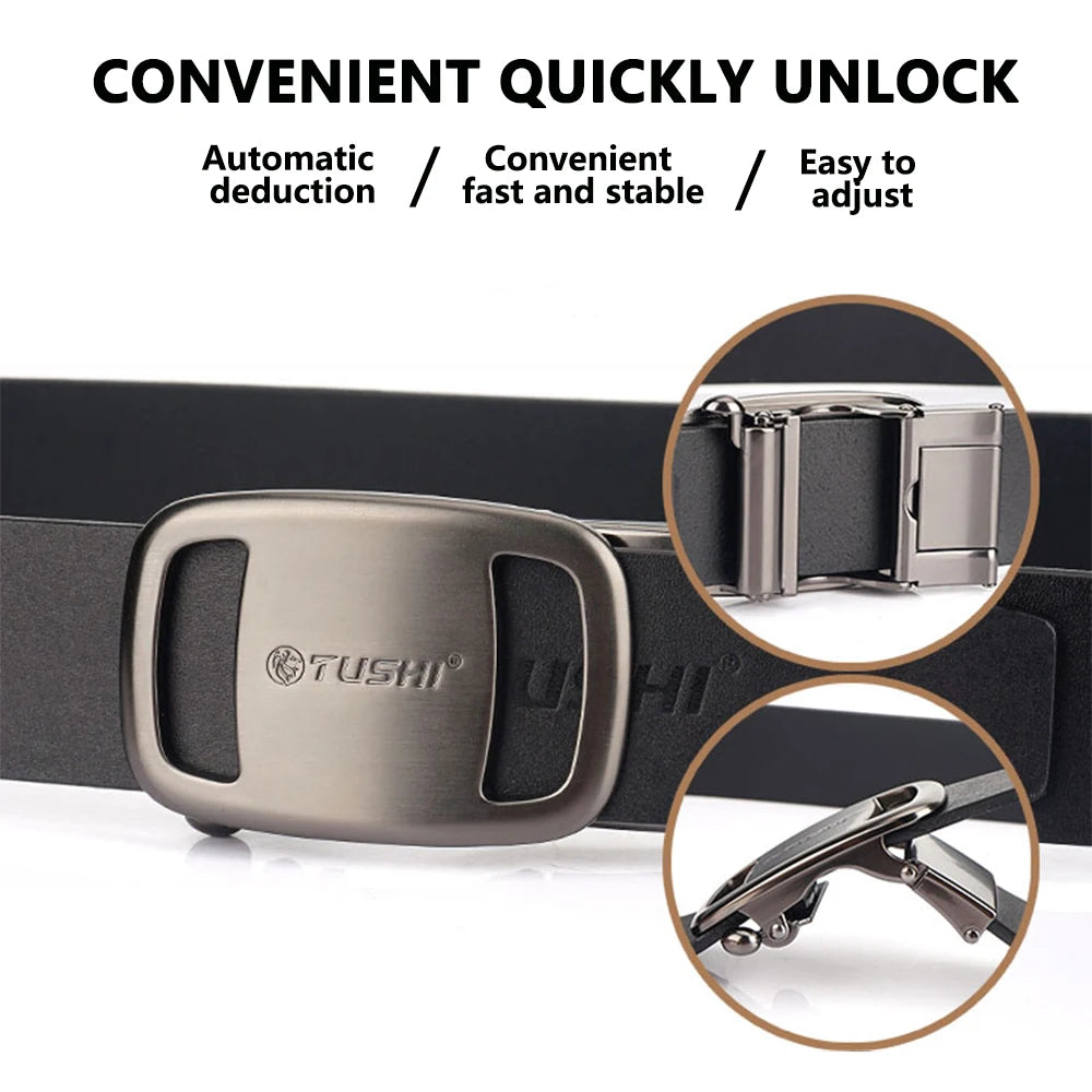 TUSHI New Golf Sports Belt For Men Belts Quality Genuine Luxury Leather Belt Male Metal Automatic Buckle Jeans Ratchet Belts
