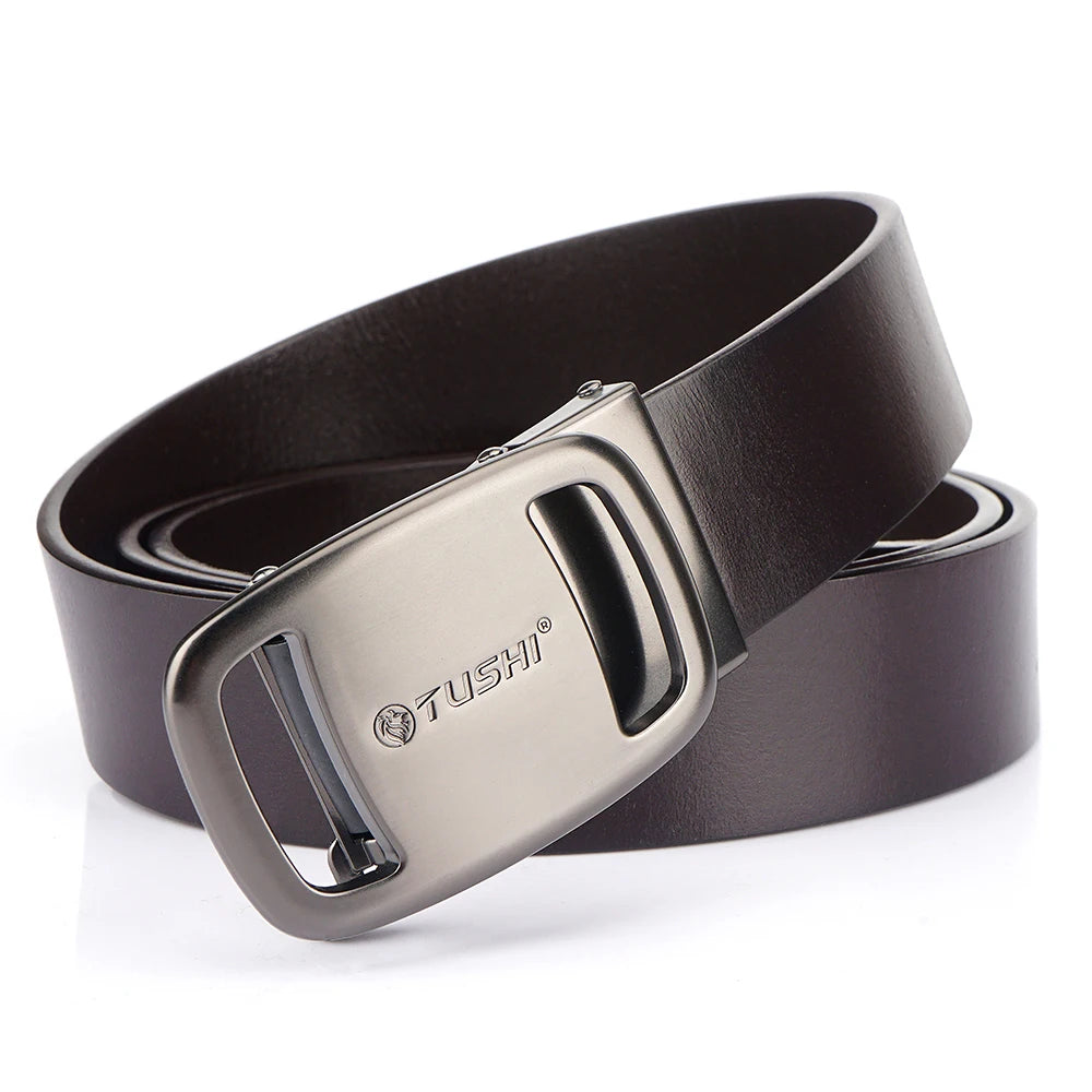 TUSHI New Golf Sports Belt For Men Belts Quality Genuine Luxury Leather Belt Male Metal Automatic Buckle Jeans Ratchet Belts