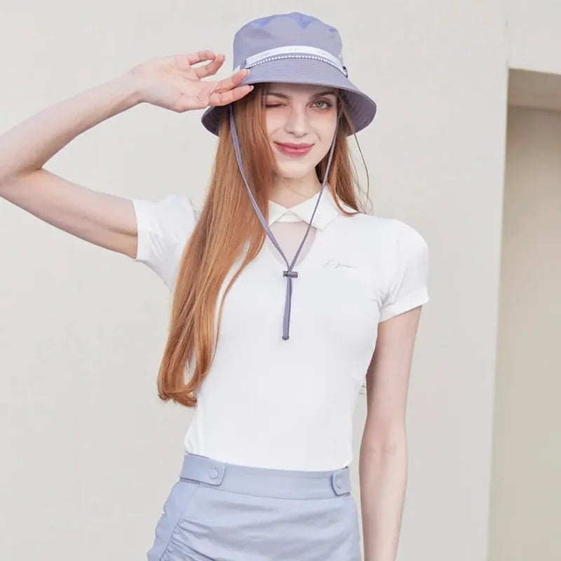 2025 Golf Women Short Sleeve Tops Lapel Sleeveless Golf T-shirts Quick-dry Breathable Shirts Lace Up Pleated Golf Skirt Outfit