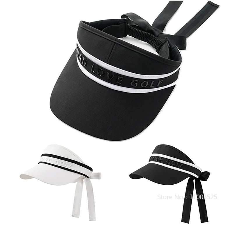 2025 SG Women's Golf Hat Outdoor Sports UV Protection Cap Sunscreen Empty Top Hat Versatile No Top Sunshade Cap WIth Bowknot