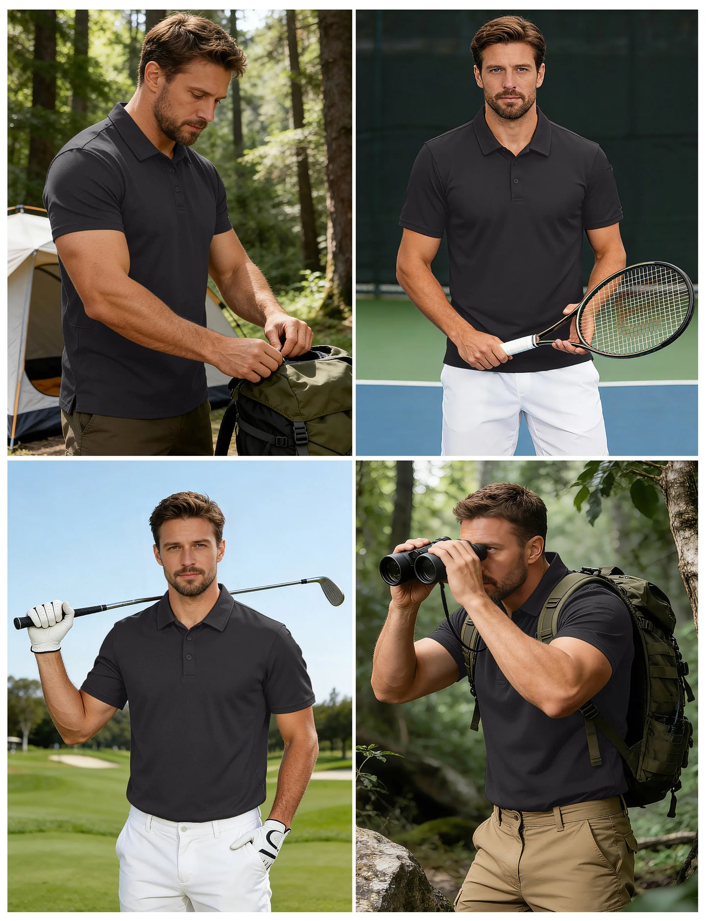 MAGCOMSEN Mens Polo Shirts Short Sleeve Quick Dry Breathable Pique Golf Shirt Tactical Collared Casual Work Shirt