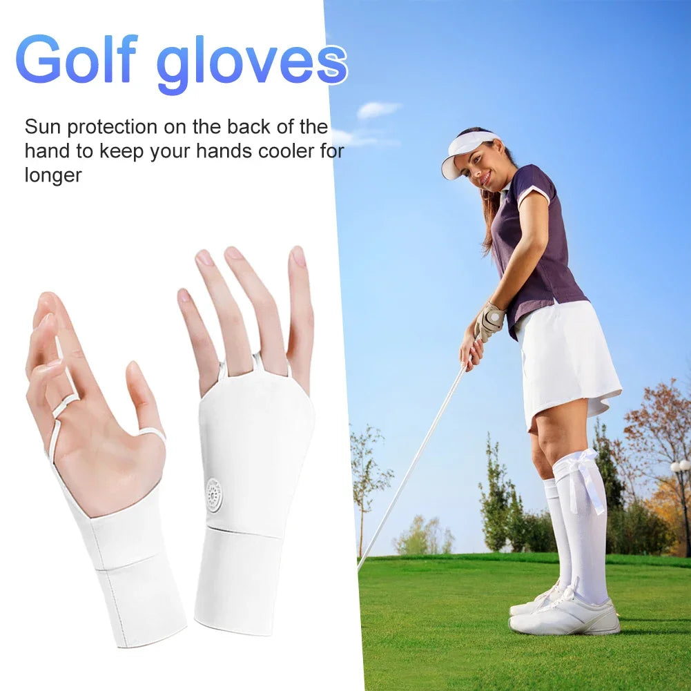 Women Protector Golf Gloves Cool Breathable Open Fingered Gloves Ice Silk Hollow Palm for Outdoor Practice Half Finger Glove
