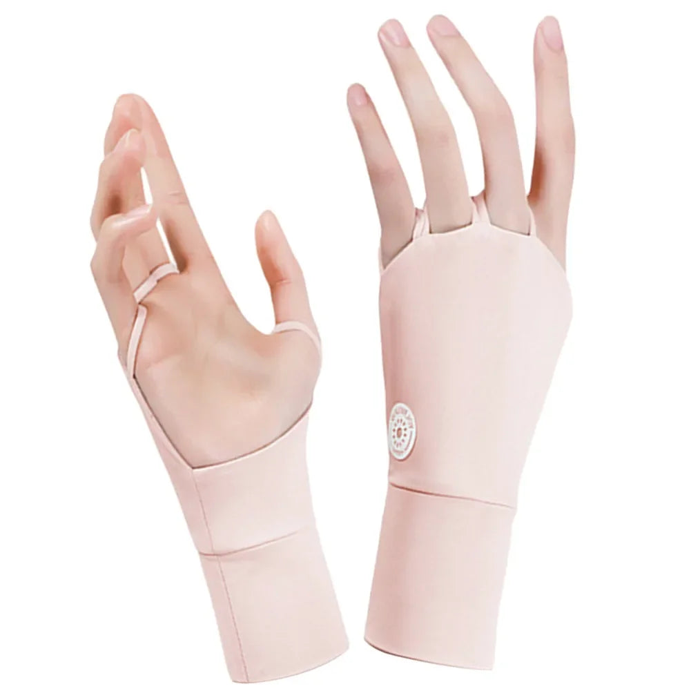 Women Protector Golf Gloves Cool Breathable Open Fingered Gloves Ice Silk Hollow Palm for Outdoor Practice Half Finger Glove