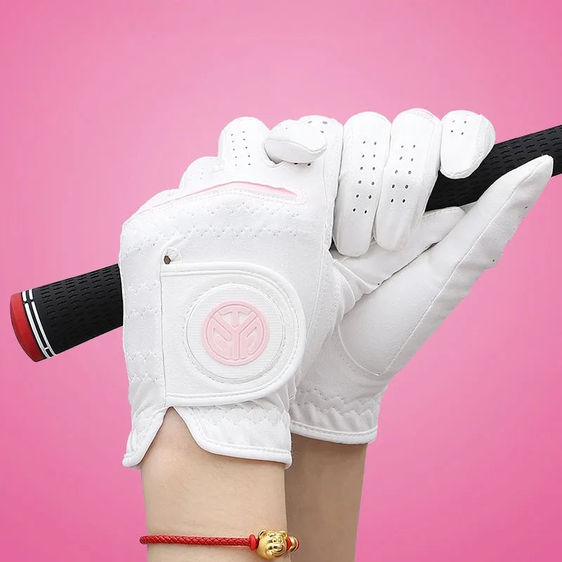 Golfist 1 Pair Women Breathable Non-slip Golf Gloves Ladies Lambskin Leather Sport Mittens Elastic Left Right Hand Golf Gloves