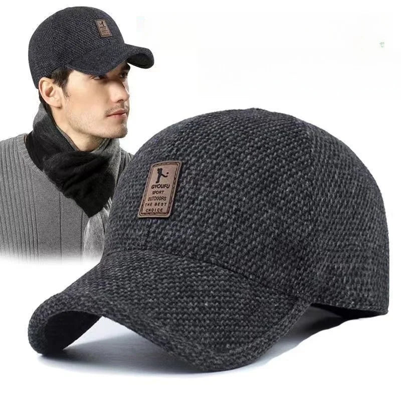 Men's Autumn and Winter Windproof Sun Protection Warm Golf Hat with Earmuffs, Ear Protection Baseball Cap for Middle-Aged Men