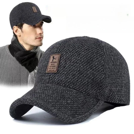 Men's Autumn and Winter Windproof Sun Protection Warm Golf Hat with Earmuffs, Ear Protection Baseball Cap for Middle-Aged Men