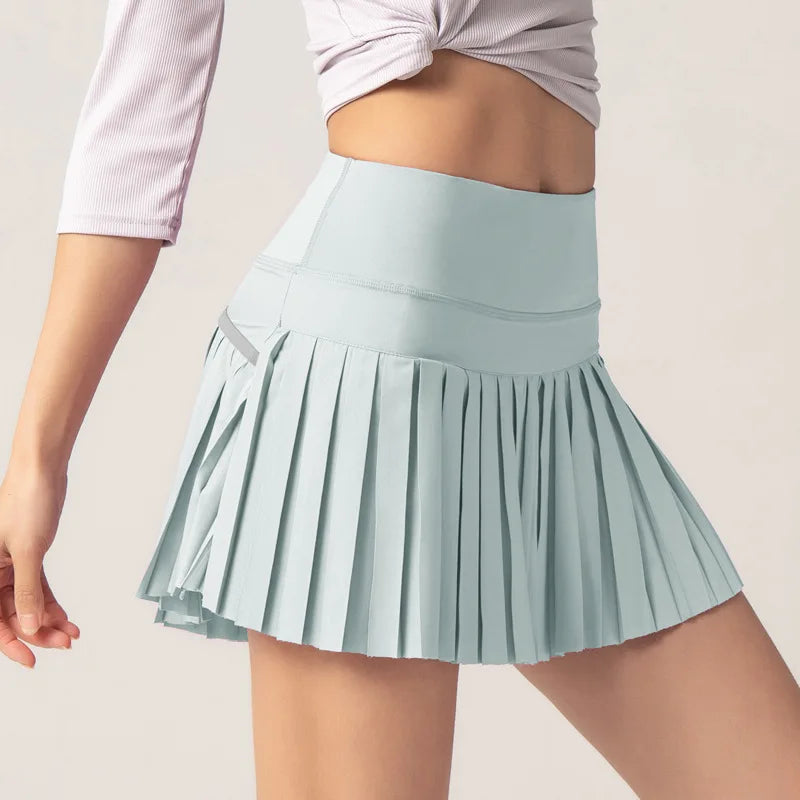 Women's Pleated Tennis Skirt Built-in Shorts Anti-See-Through High Waist Quick Dry Golf Yoga Running Skirt