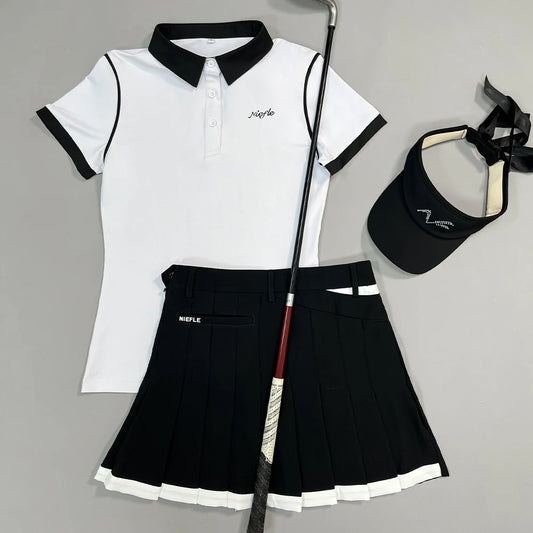 Golf Women's Summer Short-sleeved Top Color Contrast Slim-fit Quick-drying Polo Shirt High-end Outdoor Leisure Sports Suit