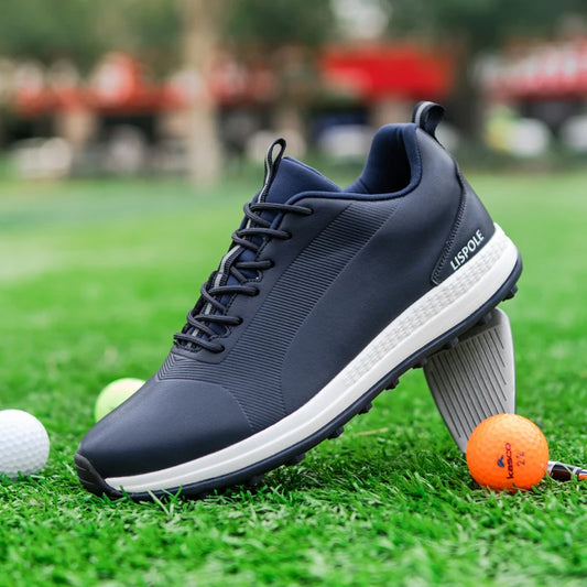 Men’s Golf Shoes Breathable Leather Golf Sneakers Non-slip Spikeless Golf Trainers Outdoor Sports Lace-up Golf Training Shoes