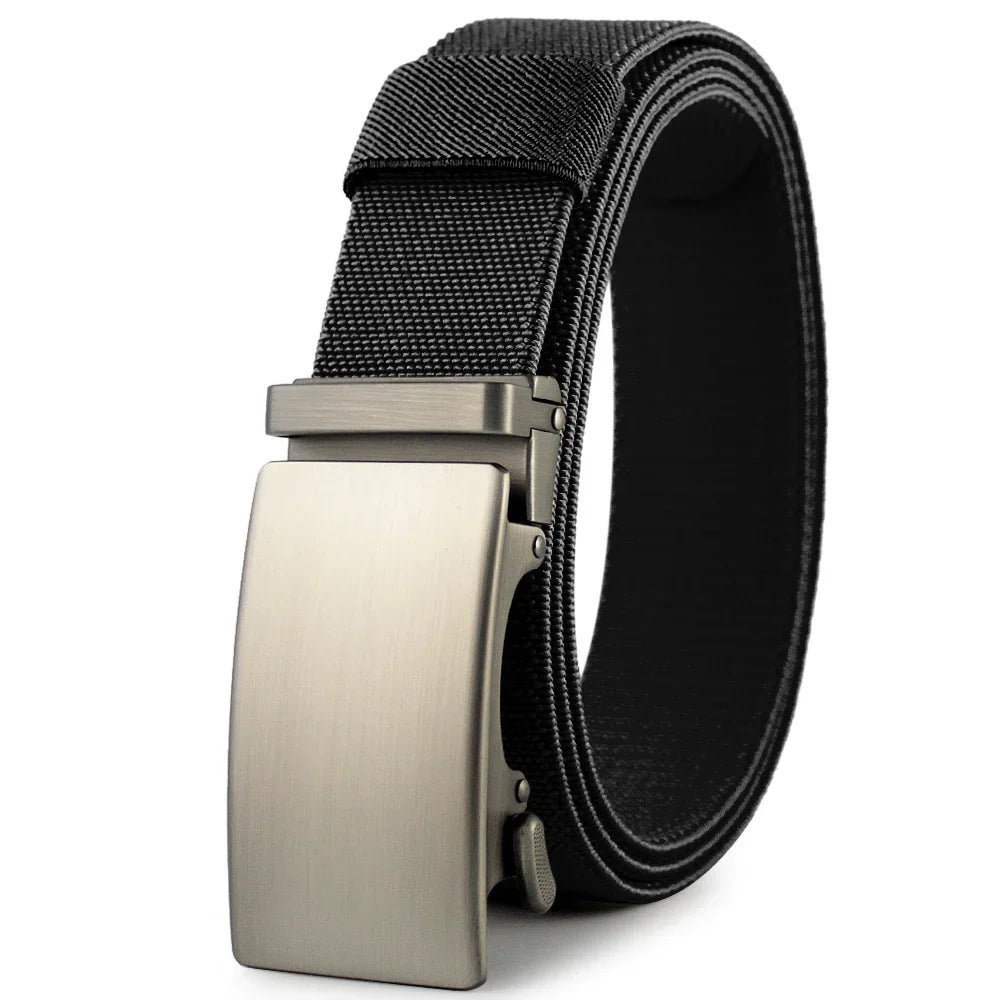 Golf Sports Elastic Belt Tactical Belt Metal Automatic Buckle Tough Stretch Nylon Men Military Belt 115-135CM Big Size Belts