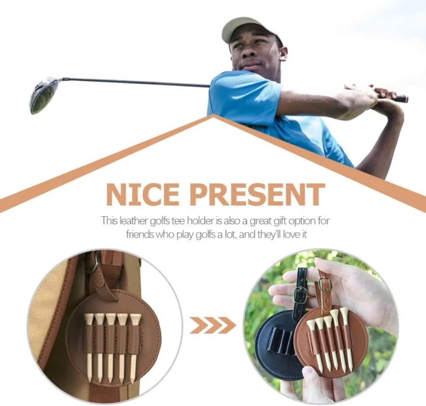 Golf Accessories Golf Tee Bag  Holes Portable Wooden Tee Storage PU Leather Case Hanging Belt Easy Fastened For Men Women