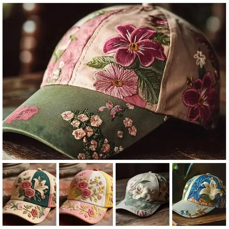 Elegant and elegant women's baseball Creative Gift Polyester Unisex Hat Vintage Breathable Floral Cap  Retro Embroidered Hat