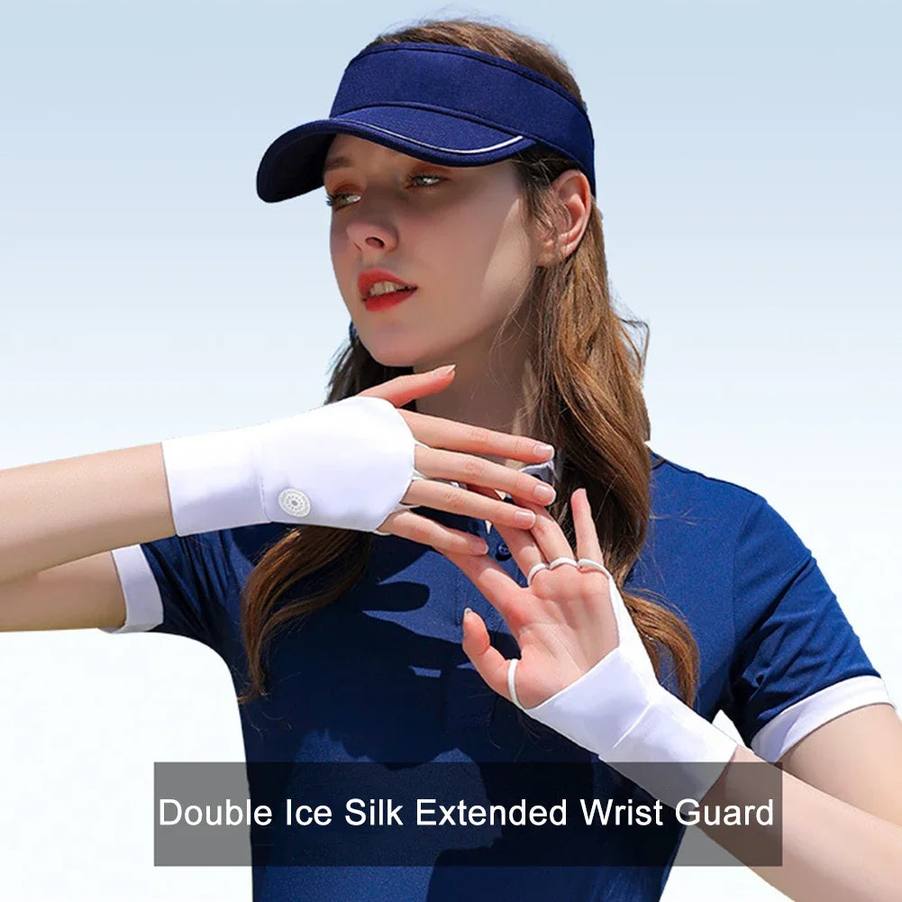 Women Protector Golf Gloves Cool Breathable Open Fingered Gloves Ice Silk Hollow Palm for Outdoor Practice Half Finger Glove