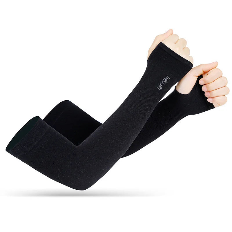 UV Solar Arm Sleeves Woman Men Cycling Fingerless Gloves Cool Muff Summer Ice Silk Elastic Arm Cover Driving Anti-Sunburn Sleeve