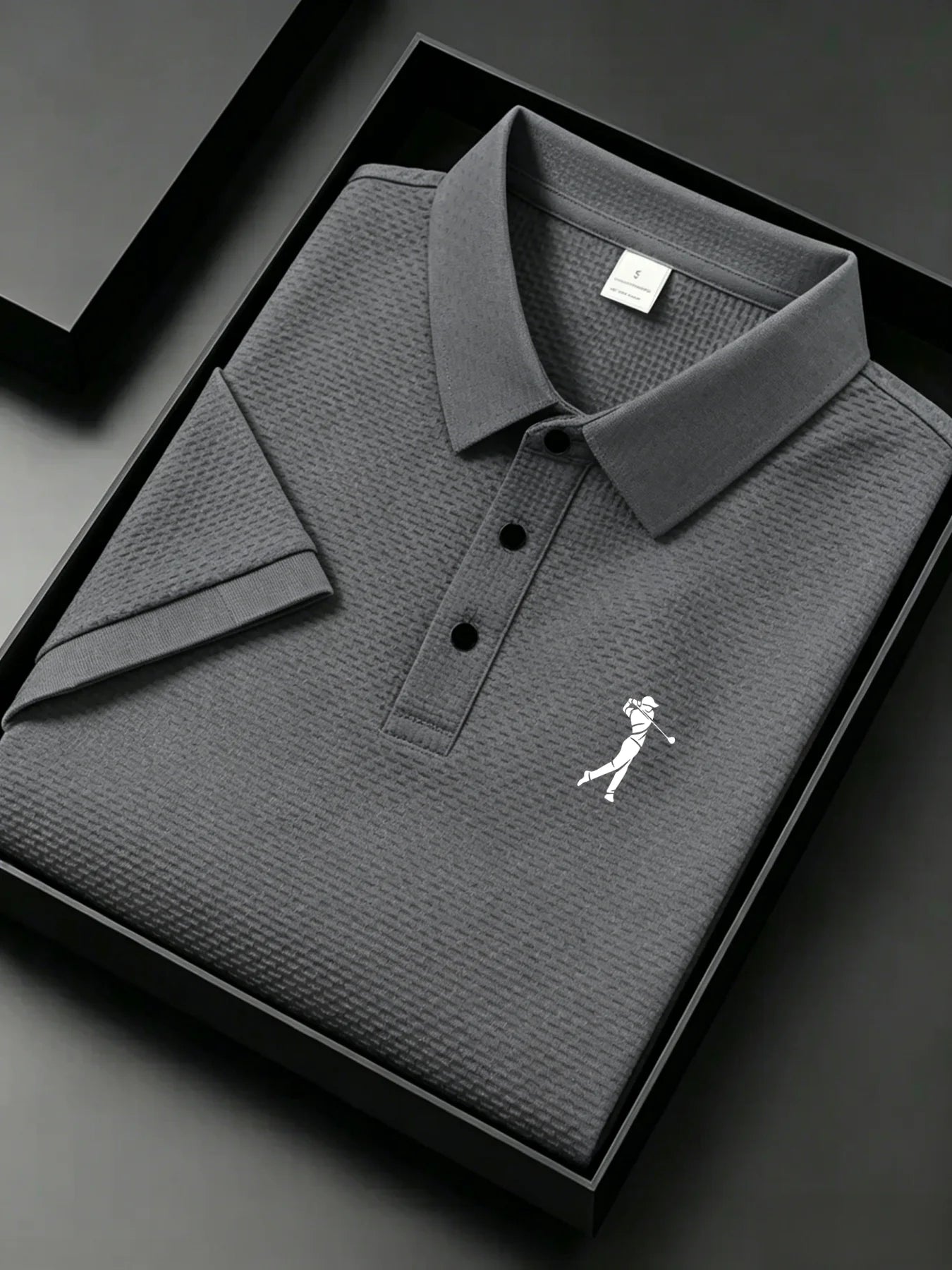 mens golfer silhouette jacquard polo shirt breathable quick dry fabric casual business golf outdoor daily short sleeve top
