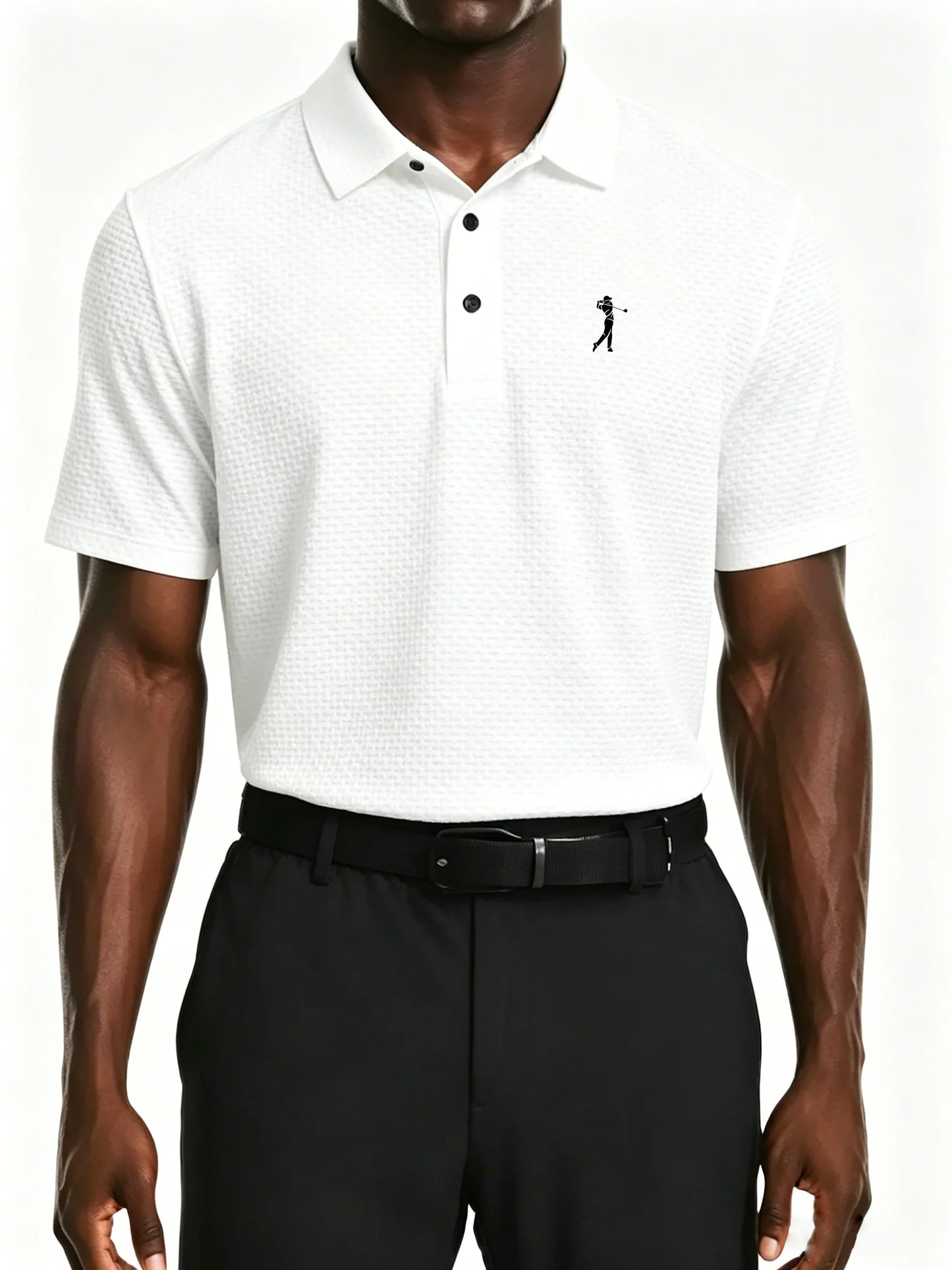 mens golfer logo jacquard polo shirt breathable quick dry fabric casual business golf short sleeve top