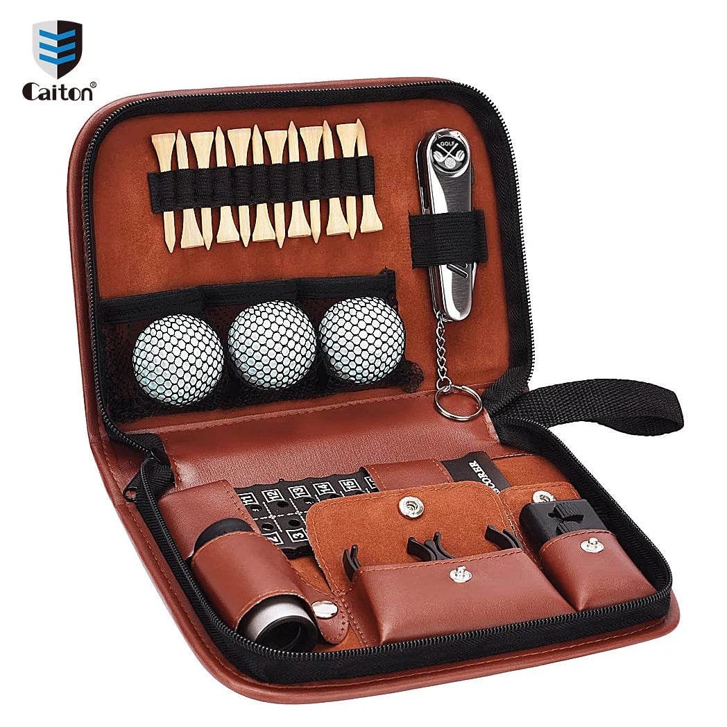Caiton Golf Accessories Set Premium Case Golf Balls Rangefinder Tees Brush Score Counter Travel Kit Gift for Men Women Golfers