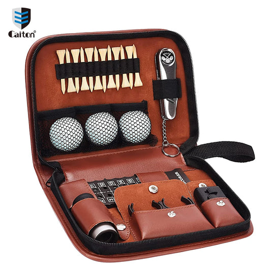 Caiton Golf Accessories Set Premium Case Golf Balls Rangefinder Tees Brush Score Counter Travel Kit Gift for Men Women Golfers