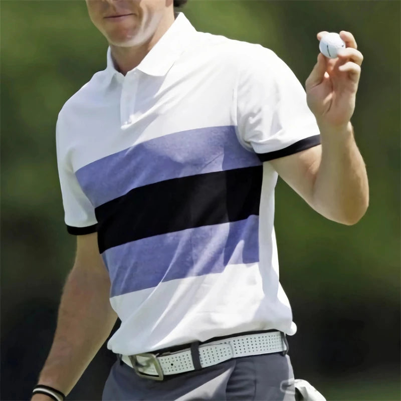Fashion Striped Graphic Golf Polo Shirts For Men Trendy Summer Short Sleeve 3D Printed Polo Shirt Loose Outdoor Sports Tees Tops