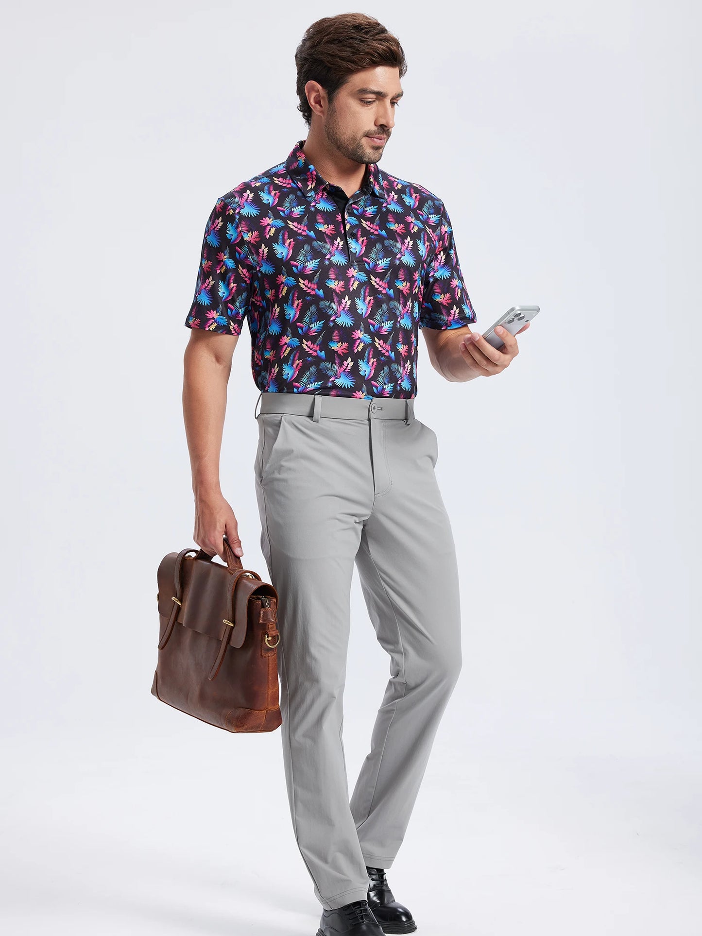 Summer Mens Golf Polo Shirts Quick Dry Print Tee Shirts Moisture Wicking Performance T-shirt Business Casual Polo Shirt