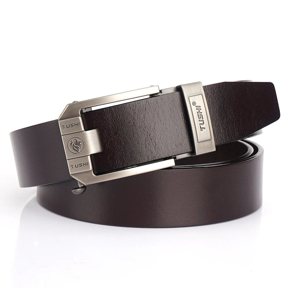 TUSHI New Golf Sports Belt For Men Belts Quality Genuine Luxury Leather Belt Male Metal Automatic Buckle Jeans Ratchet Belts