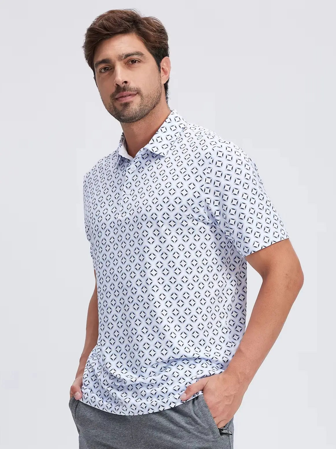 Summer Mens Golf Polo Shirts Quick Dry Print Tee Shirts Moisture Wicking Performance T-shirt Business Casual Polo Shirt