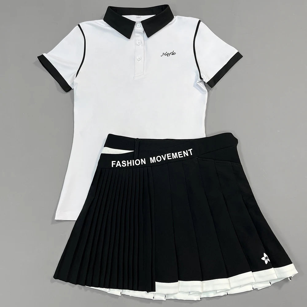 Golf Women's Summer Short-sleeved Top Color Contrast Slim-fit Quick-drying Polo Shirt High-end Outdoor Leisure Sports Suit