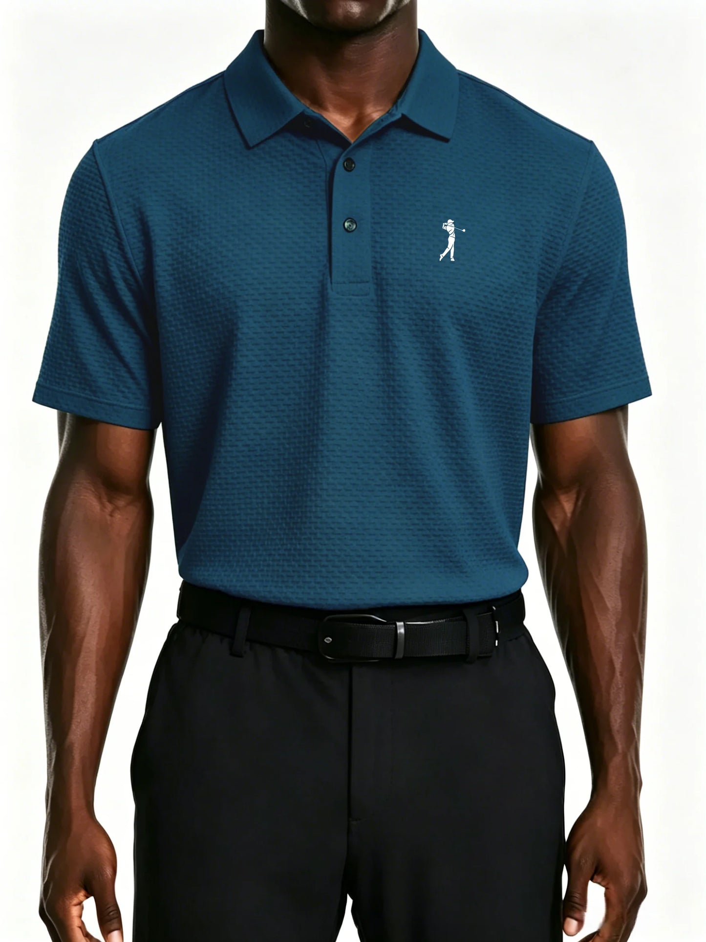 mens golfer logo jacquard polo shirt breathable quick dry fabric casual business golf short sleeve top