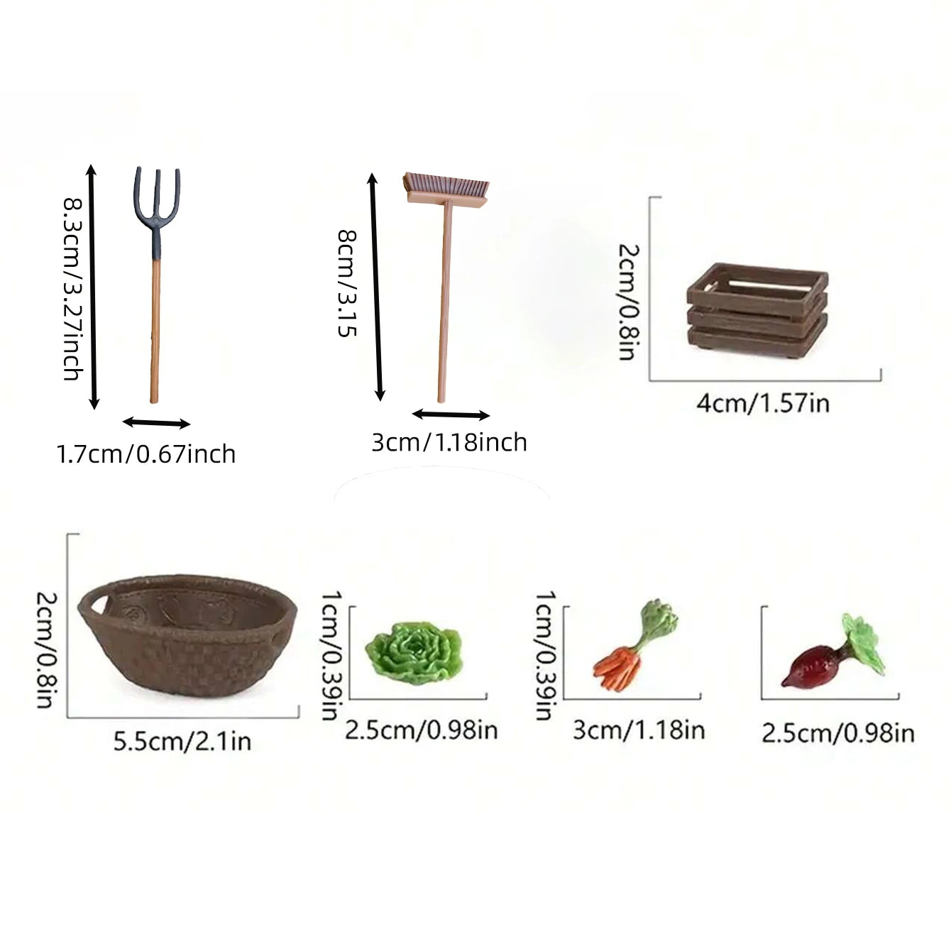 7 miniature gardening tools, outdoor planting scene tools, miniature version of vegetable and fruit planting experience