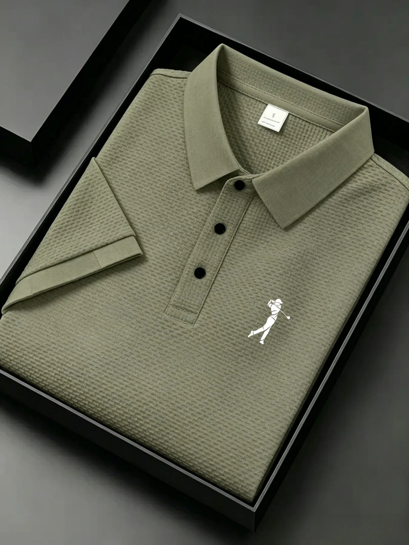 mens golfer silhouette jacquard polo shirt breathable quick dry fabric casual business golf outdoor daily short sleeve top