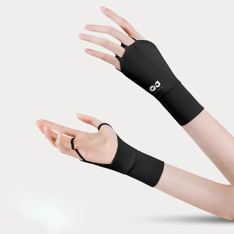Women Half Finger Glove Cool Breathable Sun UV Protector Golf Glove Ice Silk Hollow Palm Elastic Left & Right Hand