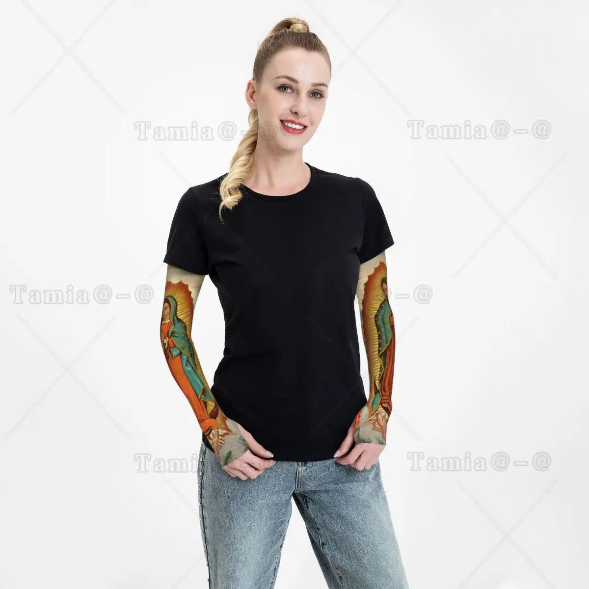 Our Lady Of Guadalupe Cooling Arm Sleeves for Men Women Catholic Virgin Mary Sports Running Tattoo Cover Up