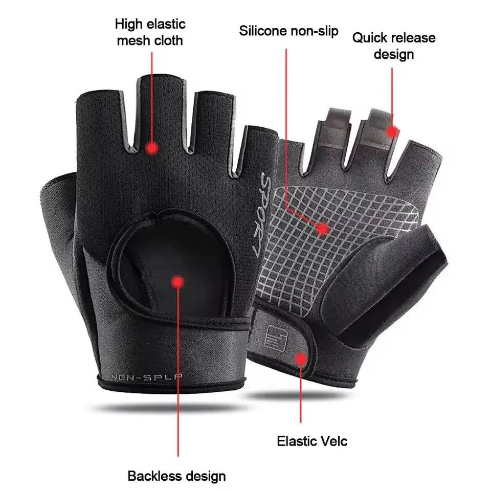 Fitness Sports Gloves Anti-Slip Shock-Absorbing Half Finger for Outdoor Durable Breathable Outdoor Sports Gloves