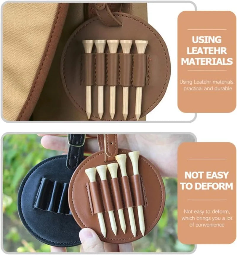 Golf Accessories Golf Tee Bag  Holes Portable Wooden Tee Storage PU Leather Case Hanging Belt Easy Fastened For Men Women