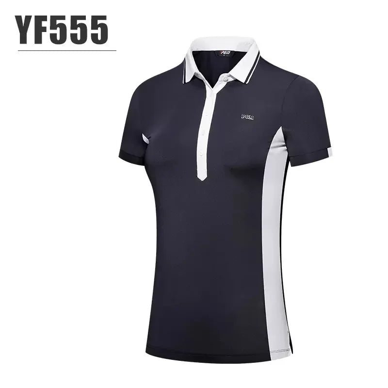 PGM Female Summer Breathable Golf Polo T-shirts Women Short-sleeved Slim Shirts Patchwork Casual Sports Tops Golf Clothing S-XL